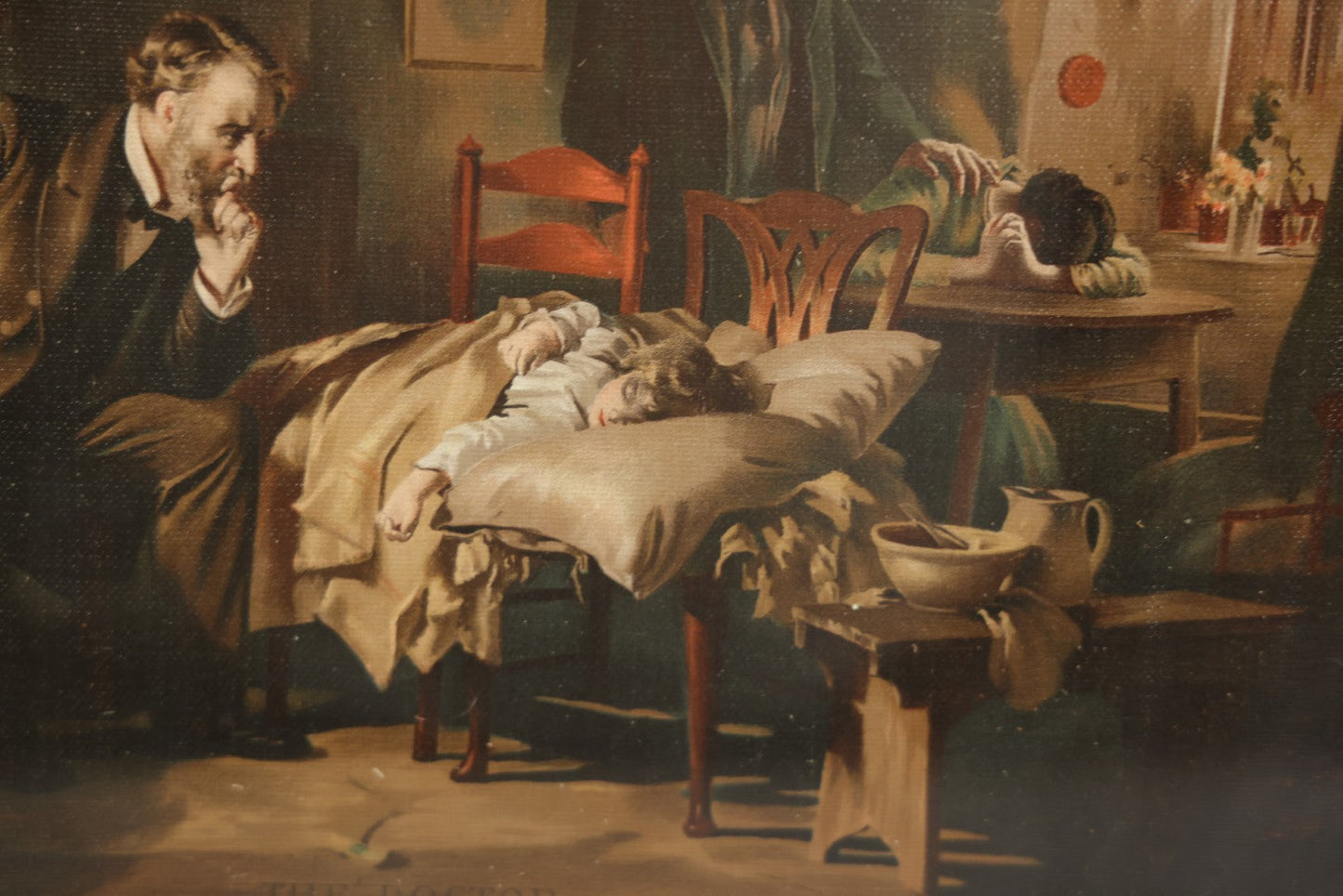 Lot 059 - Antique Print After "The Doctor" By Luke Fildes In Original Gesso Frame With Provenance On Verso, 19-3/8" x 14-3/8"