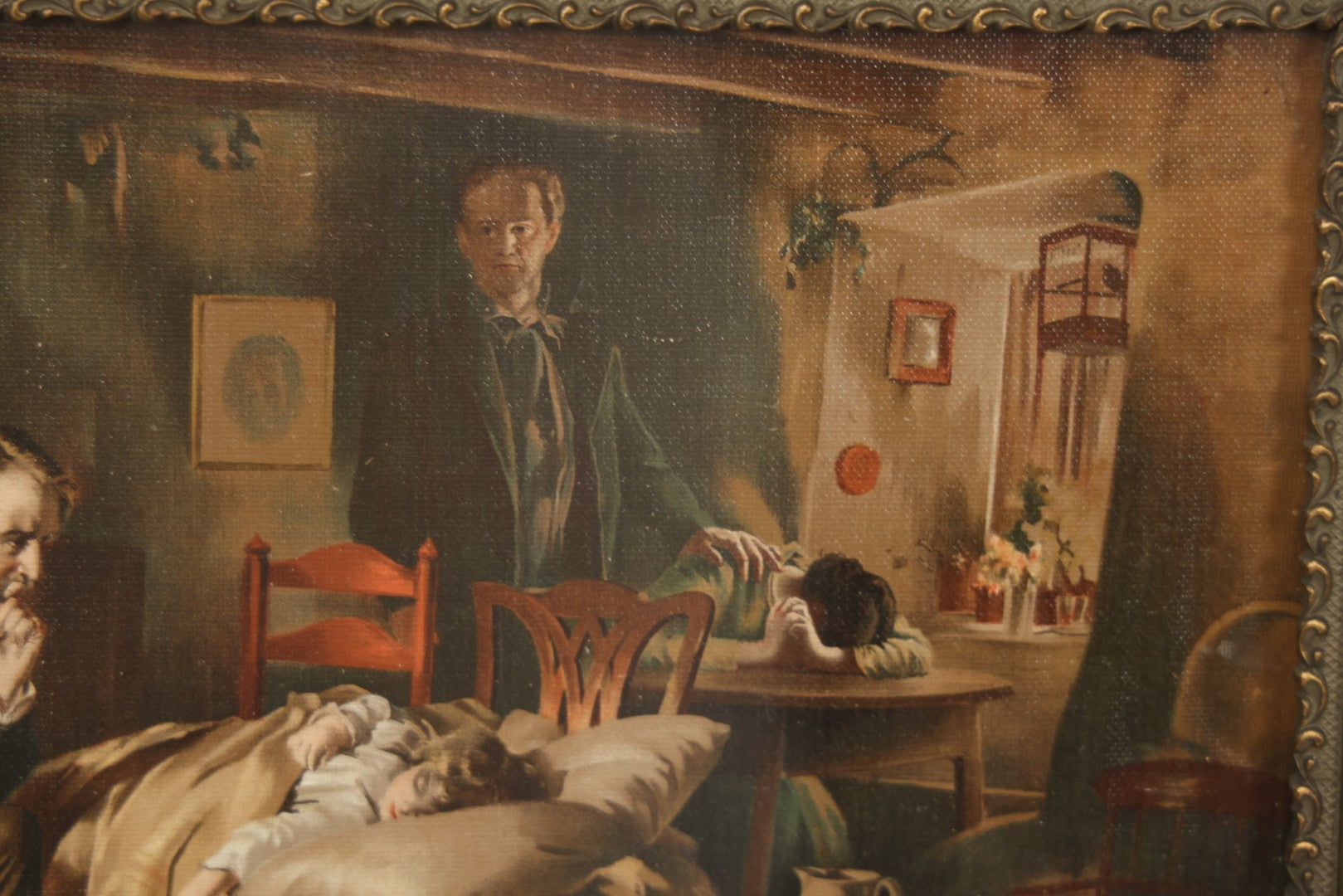 Lot 059 - Antique Print After "The Doctor" By Luke Fildes In Original Gesso Frame With Provenance On Verso, 19-3/8" x 14-3/8"