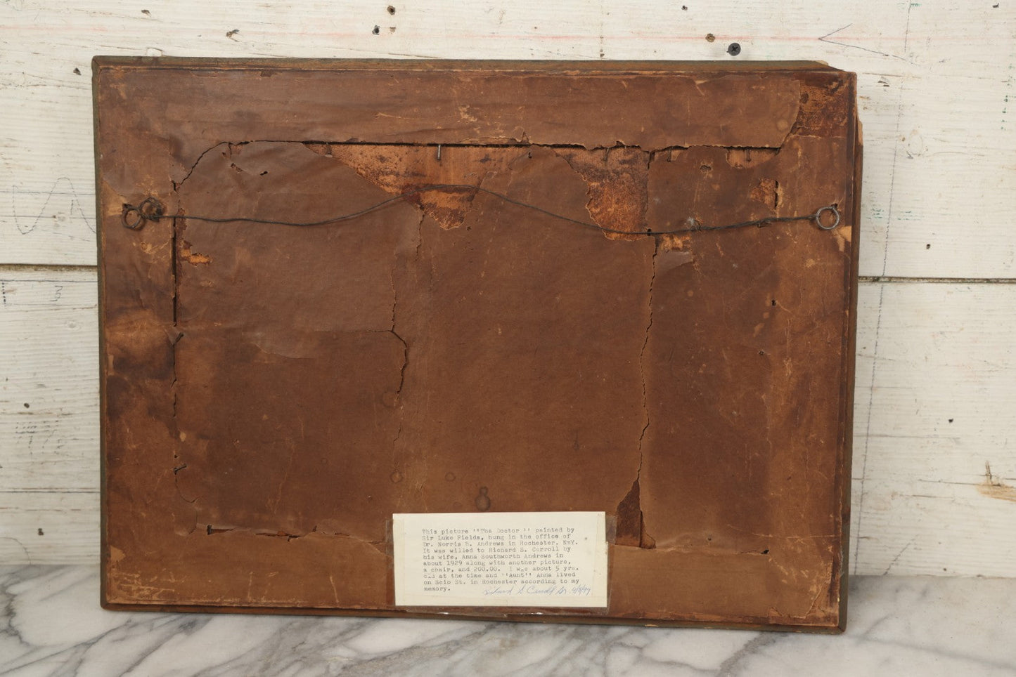 Lot 059 - Antique Print After "The Doctor" By Luke Fildes In Original Gesso Frame With Provenance On Verso, 19-3/8" x 14-3/8"