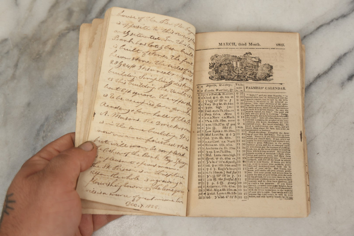 Lot 060 - Antique "Maine Farmer's Almanac" 1825, Published In Hallowell, With Extensive Handwritten Journal Entries By Reverend Joseph A. E. Long