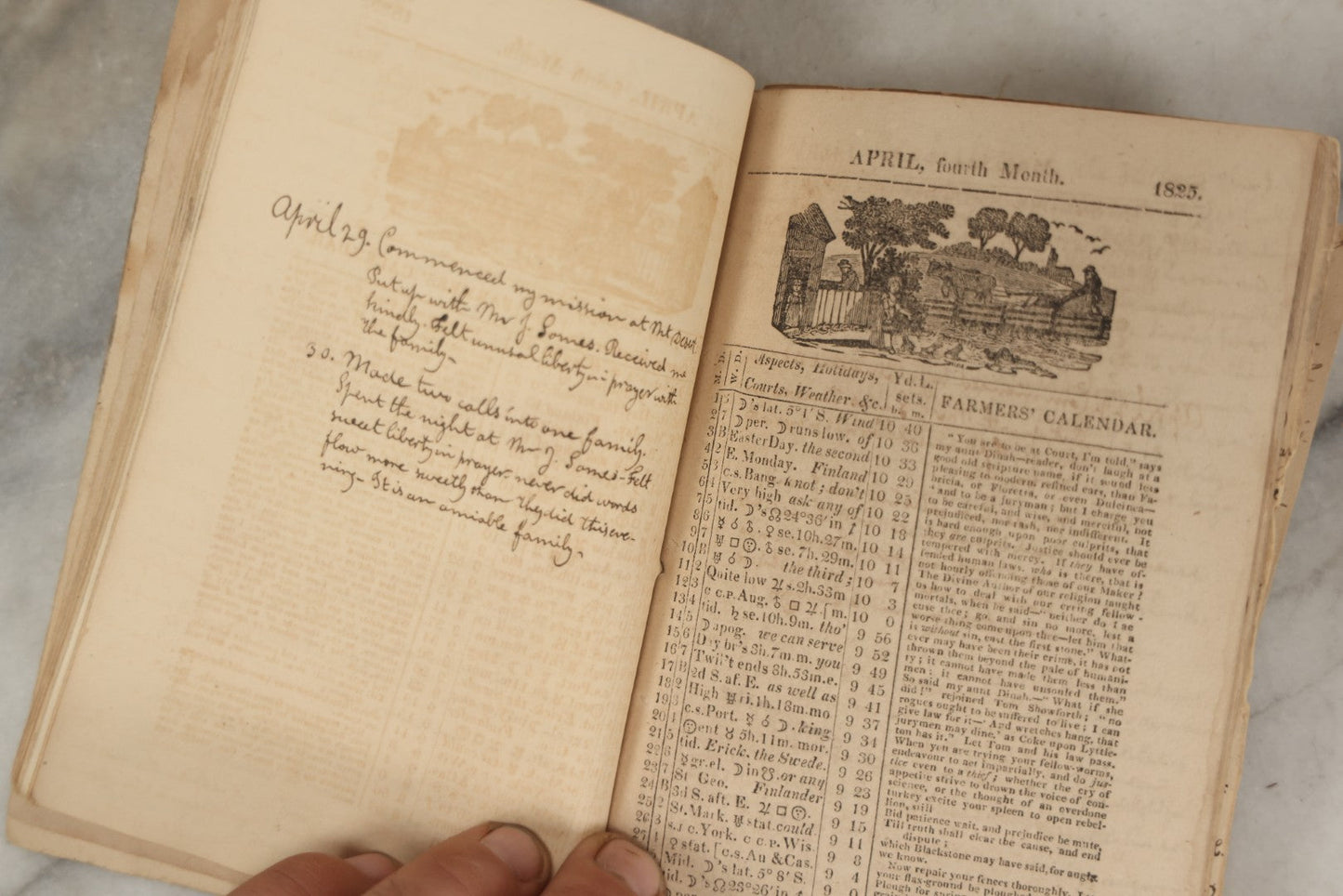 Lot 060 - Antique "Maine Farmer's Almanac" 1825, Published In Hallowell, With Extensive Handwritten Journal Entries By Reverend Joseph A. E. Long