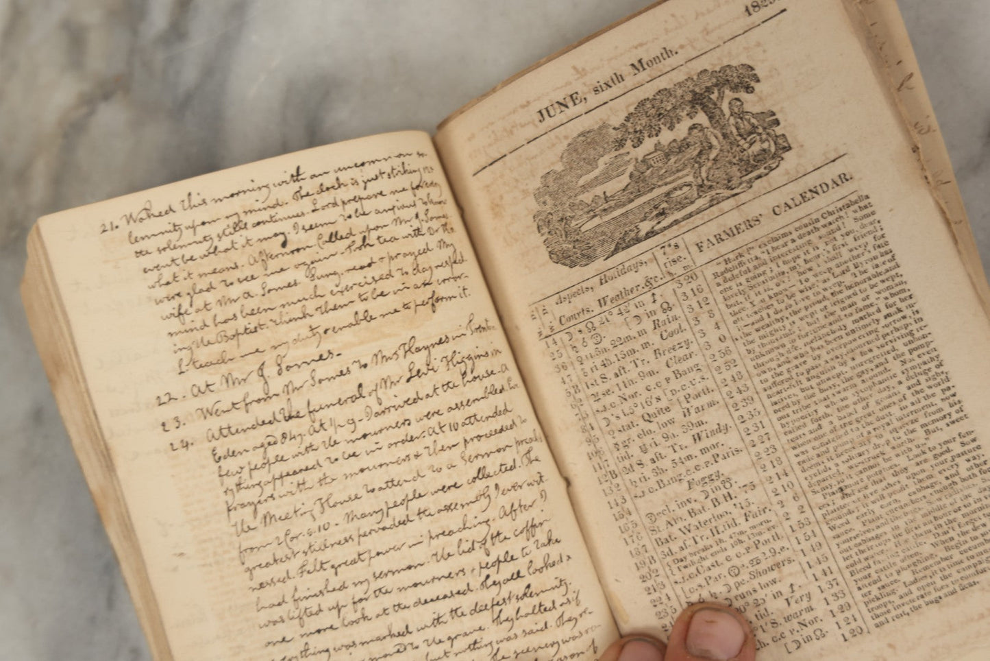 Lot 060 - Antique "Maine Farmer's Almanac" 1825, Published In Hallowell, With Extensive Handwritten Journal Entries By Reverend Joseph A. E. Long