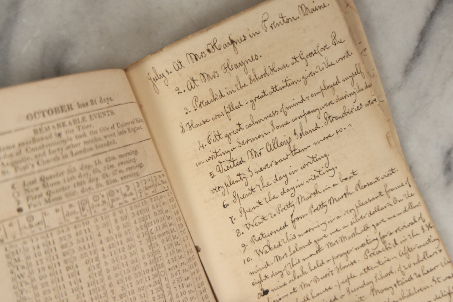 Lot 060 - Antique "Maine Farmer's Almanac" 1825, Published In Hallowell, With Extensive Handwritten Journal Entries By Reverend Joseph A. E. Long