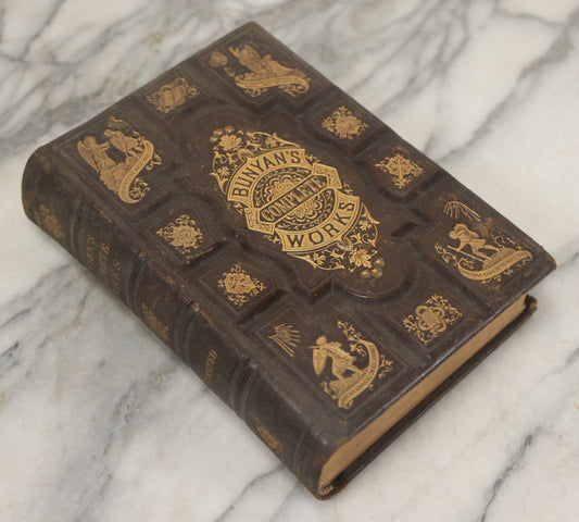 Lot 061 - "The Complete Works Of John Bunyan" Antique Illustrated Book, Embossed Gilt-Stamped Leather Fine Binding, Illustrations Engraved By A.B. Walter, Published By Bradley, Garretson & Co., Philadelphia, 1873