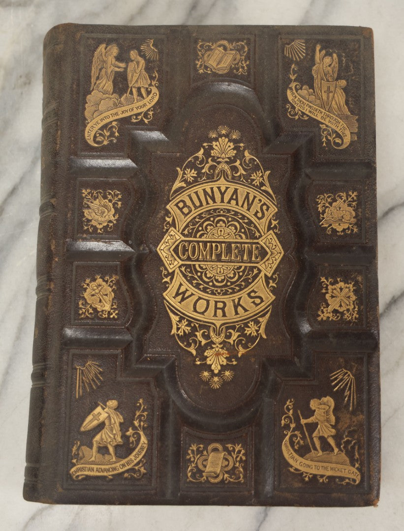 Lot 061 - "The Complete Works Of John Bunyan" Antique Illustrated Book, Embossed Gilt-Stamped Leather Fine Binding, Illustrations Engraved By A.B. Walter, Published By Bradley, Garretson & Co., Philadelphia, 1873