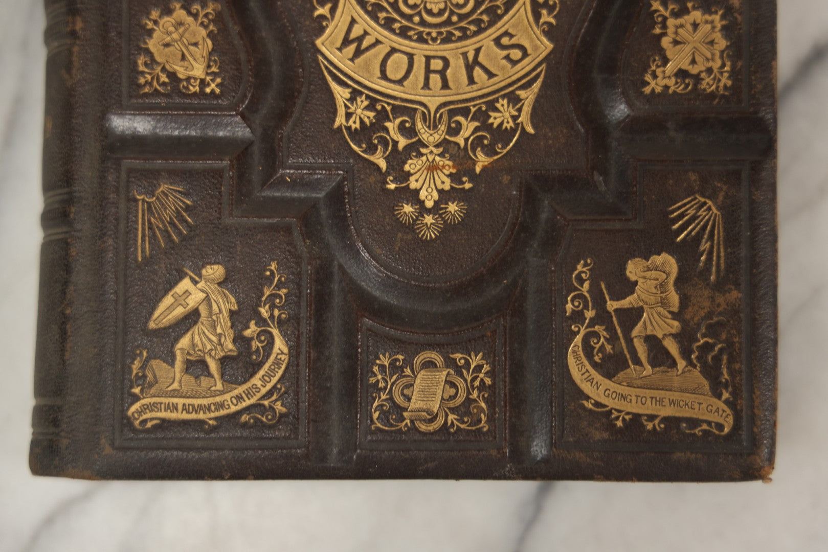 Lot 061 - "The Complete Works Of John Bunyan" Antique Illustrated Book, Embossed Gilt-Stamped Leather Fine Binding, Illustrations Engraved By A.B. Walter, Published By Bradley, Garretson & Co., Philadelphia, 1873