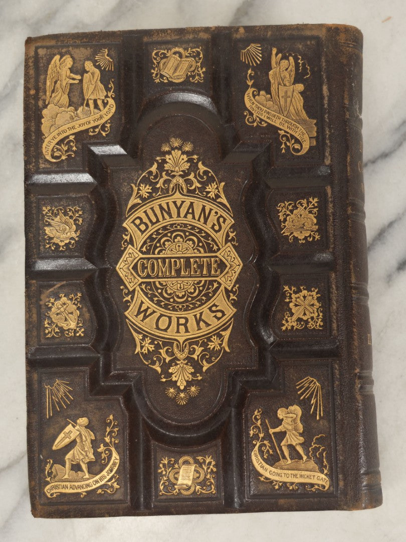 Lot 061 - "The Complete Works Of John Bunyan" Antique Illustrated Book, Embossed Gilt-Stamped Leather Fine Binding, Illustrations Engraved By A.B. Walter, Published By Bradley, Garretson & Co., Philadelphia, 1873