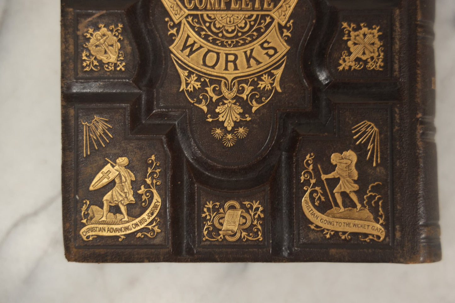 Lot 061 - "The Complete Works Of John Bunyan" Antique Illustrated Book, Embossed Gilt-Stamped Leather Fine Binding, Illustrations Engraved By A.B. Walter, Published By Bradley, Garretson & Co., Philadelphia, 1873