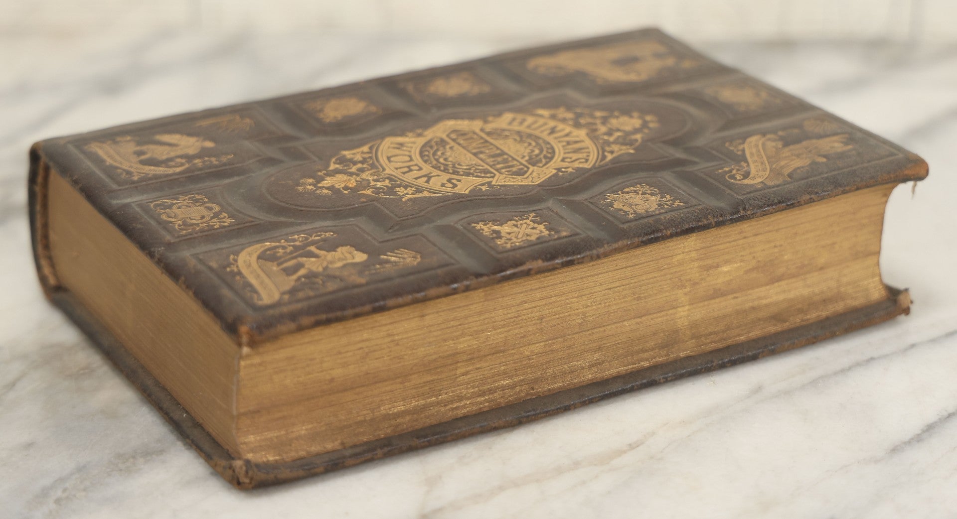Lot 061 - "The Complete Works Of John Bunyan" Antique Illustrated Book, Embossed Gilt-Stamped Leather Fine Binding, Illustrations Engraved By A.B. Walter, Published By Bradley, Garretson & Co., Philadelphia, 1873