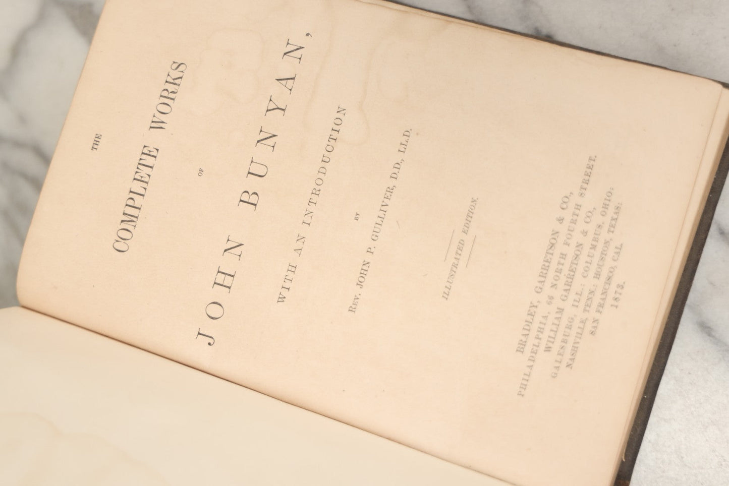 Lot 061 - "The Complete Works Of John Bunyan" Antique Illustrated Book, Embossed Gilt-Stamped Leather Fine Binding, Illustrations Engraved By A.B. Walter, Published By Bradley, Garretson & Co., Philadelphia, 1873