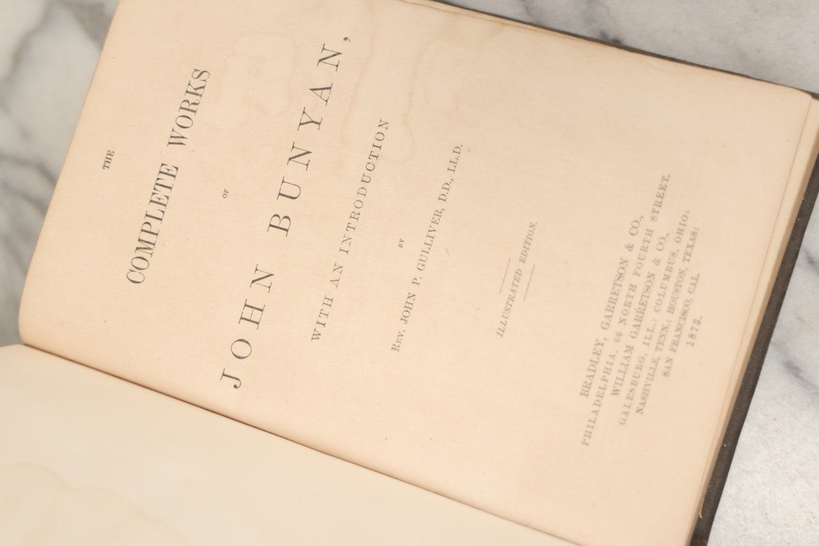 Lot 061 - "The Complete Works Of John Bunyan" Antique Illustrated Book, Embossed Gilt-Stamped Leather Fine Binding, Illustrations Engraved By A.B. Walter, Published By Bradley, Garretson & Co., Philadelphia, 1873
