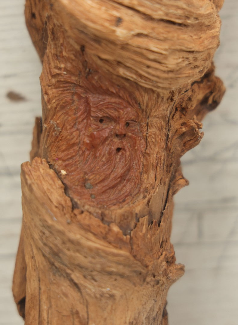 Lot 063 - Vintage Folk Art Carved Driftwood Branch Depicting Bearded, Whistling Old Man In The Wind