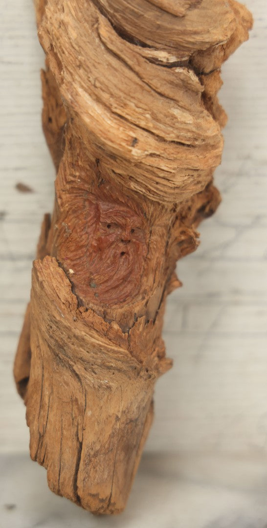 Lot 063 - Vintage Folk Art Carved Driftwood Branch Depicting Bearded, Whistling Old Man In The Wind