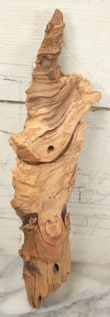 Lot 063 - Vintage Folk Art Carved Driftwood Branch Depicting Bearded, Whistling Old Man In The Wind