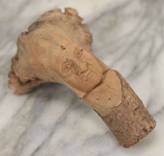 Lot 064 - Vintage Folk Art Carved Driftwood Branch Depicting Frowning, Stoic Native American Man, Shorter Branch