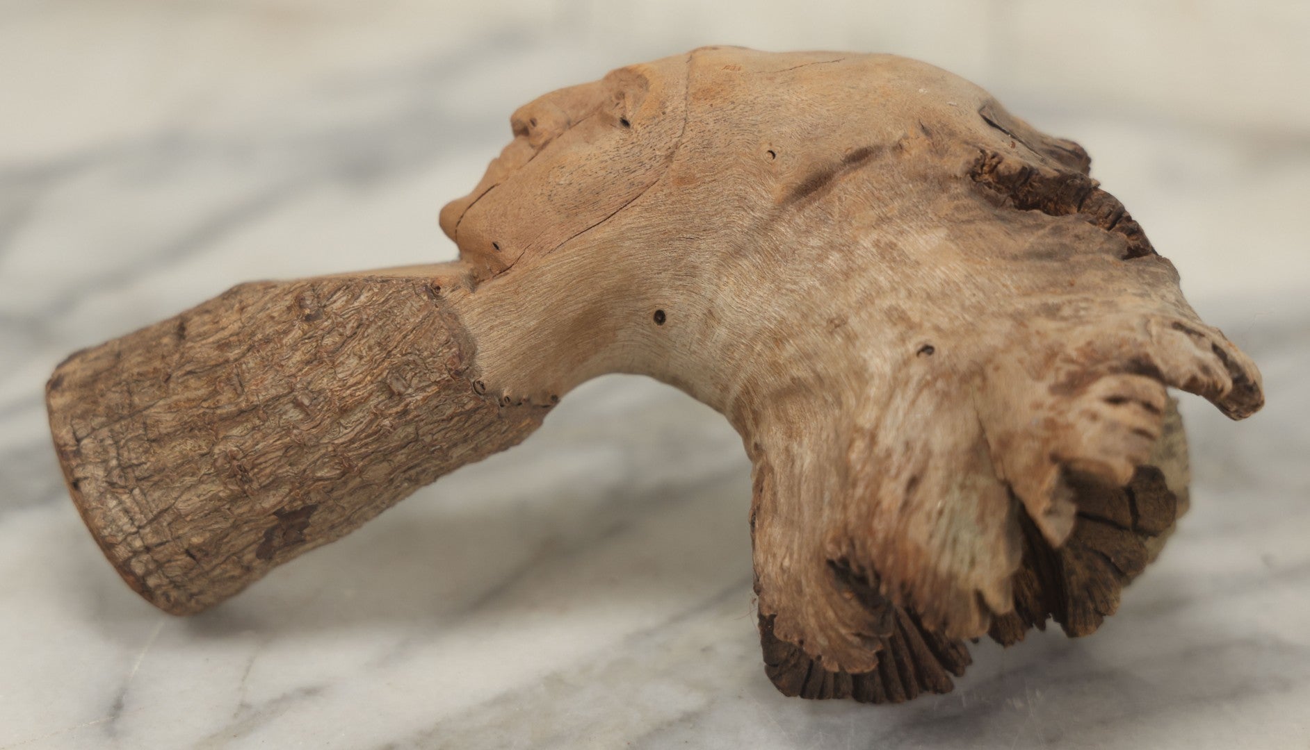 Lot 064 - Vintage Folk Art Carved Driftwood Branch Depicting Frowning, Stoic Native American Man, Shorter Branch