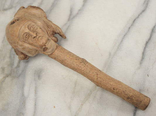 Lot 065 - Vintage Folk Art Carved Driftwood Branch Depicting Frowning, Stoic Native American Man, Longer Branch