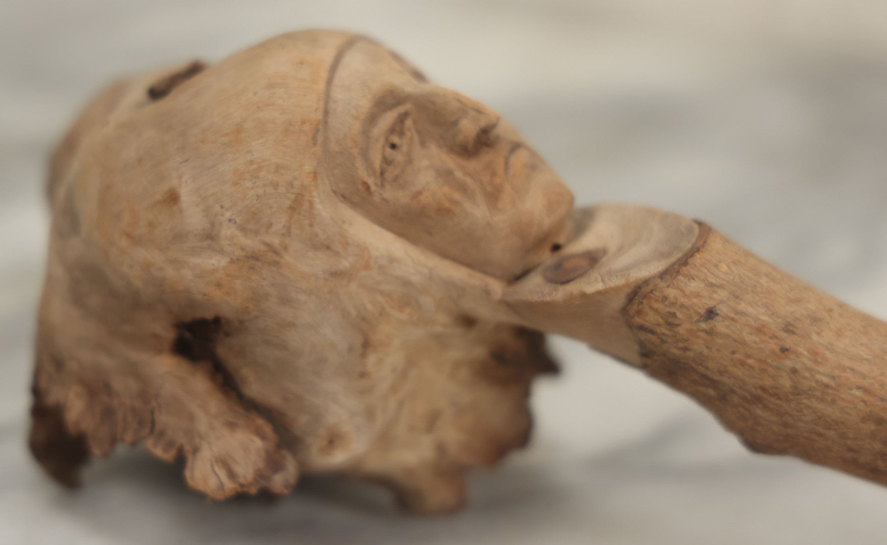 Lot 065 - Vintage Folk Art Carved Driftwood Branch Depicting Frowning, Stoic Native American Man, Longer Branch