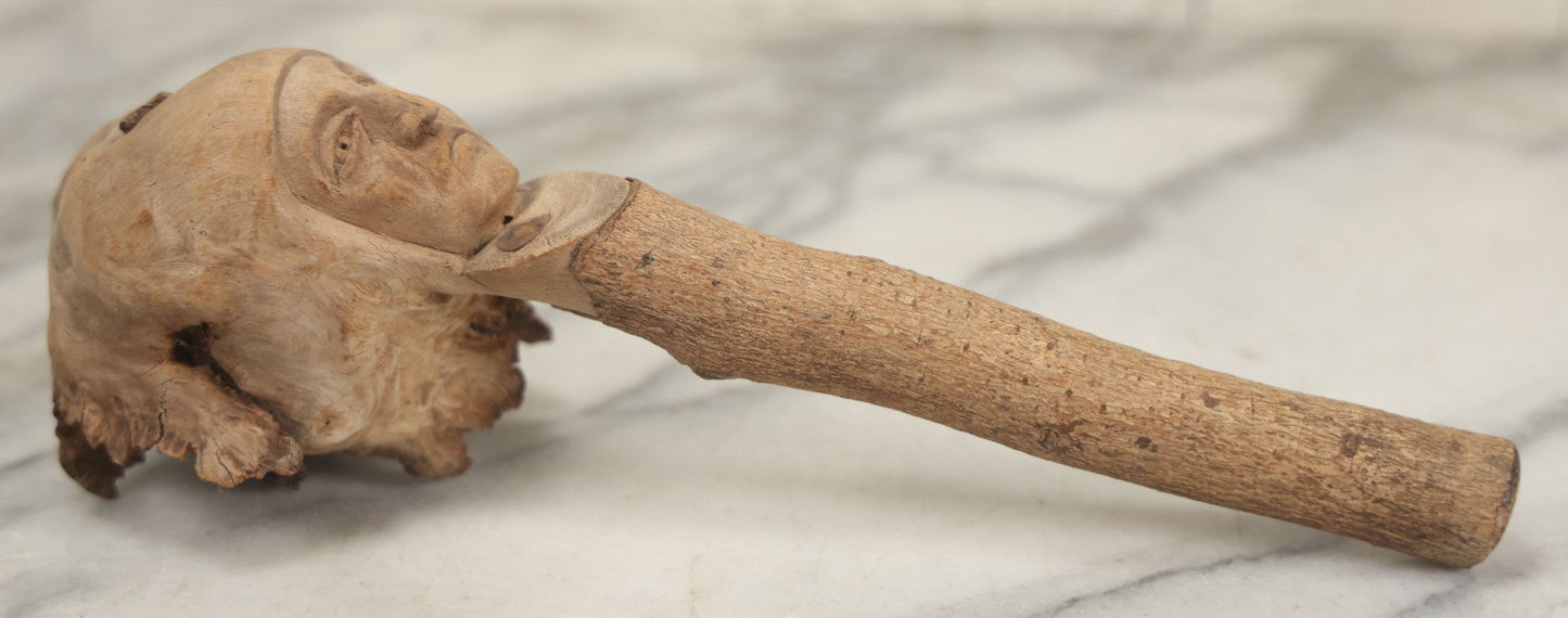 Lot 065 - Vintage Folk Art Carved Driftwood Branch Depicting Frowning, Stoic Native American Man, Longer Branch