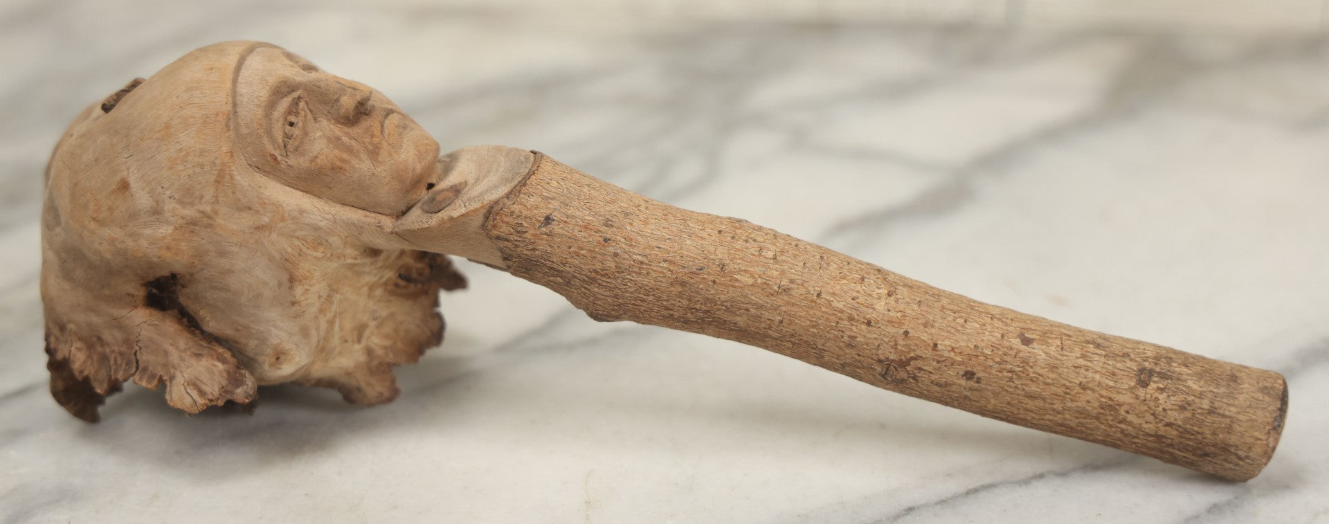 Lot 065 - Vintage Folk Art Carved Driftwood Branch Depicting Frowning, Stoic Native American Man, Longer Branch