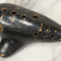 Lot 066 - Vintage Black Lacquered Clay Ocarina Wind Instrument, Made In Vienna, Austria, With Gold Painted Details, Stamped Maker's Mark