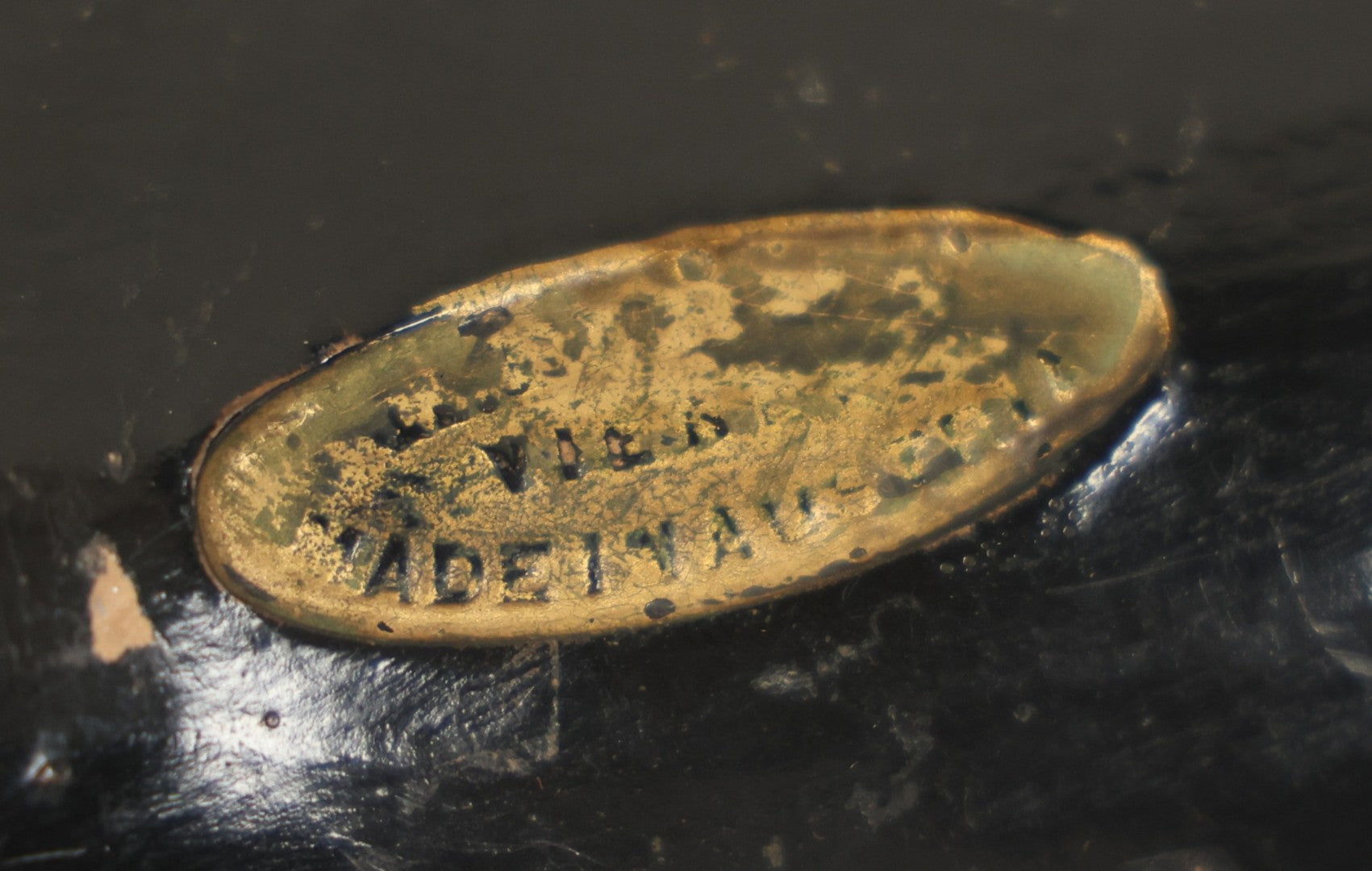 Lot 066 - Vintage Black Lacquered Clay Ocarina Wind Instrument, Made In Vienna, Austria, With Gold Painted Details, Stamped Maker's Mark