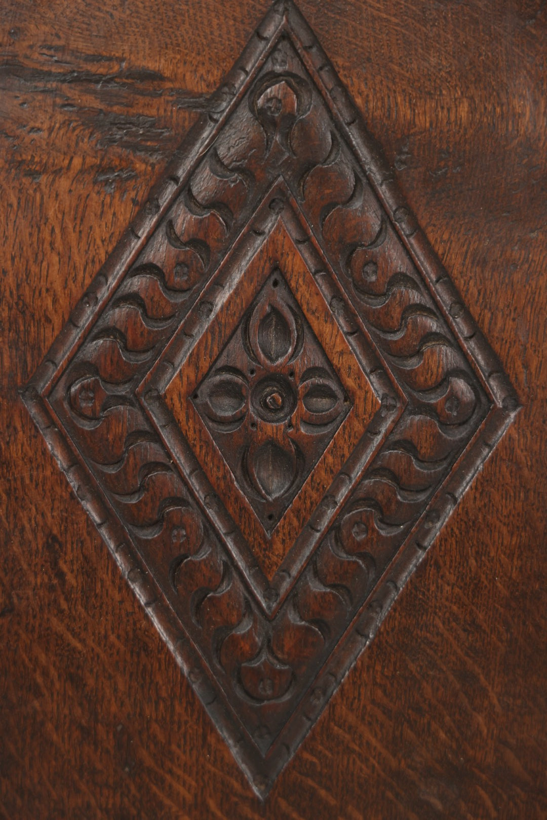 Lot 067 - Antique Carved Wooden Furniture Panel, Salvaged Fragment, With Diamond Design, 9-3/8" x 13-3/4"