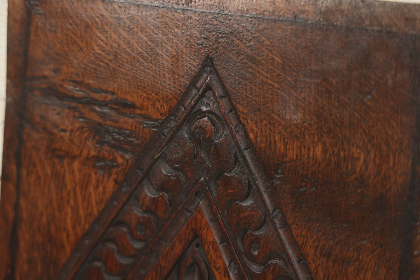Lot 067 - Antique Carved Wooden Furniture Panel, Salvaged Fragment, With Diamond Design, 9-3/8" x 13-3/4"