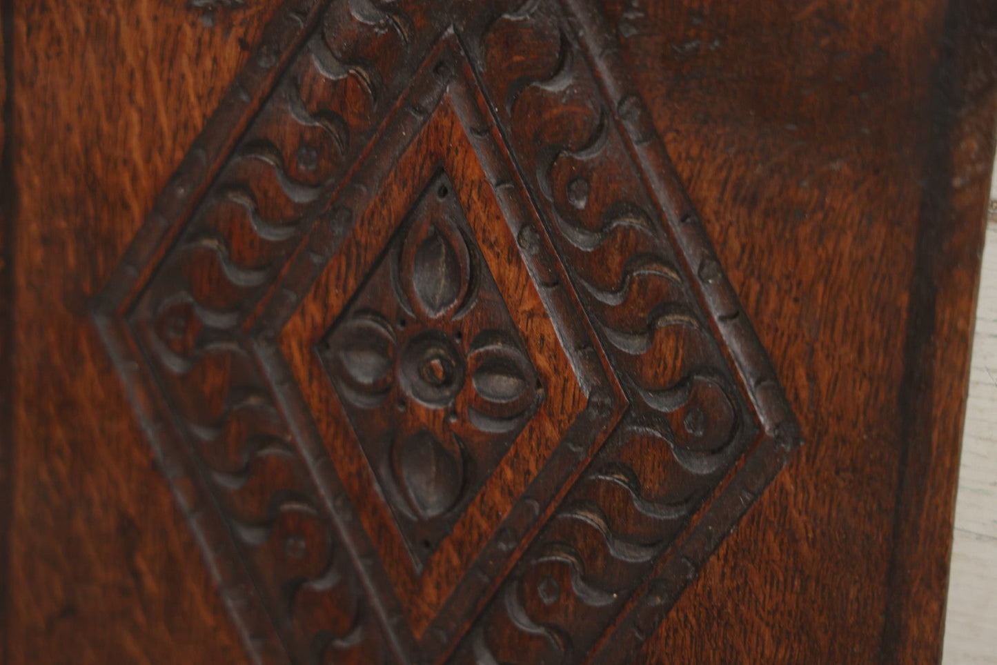 Lot 067 - Antique Carved Wooden Furniture Panel, Salvaged Fragment, With Diamond Design, 9-3/8" x 13-3/4"