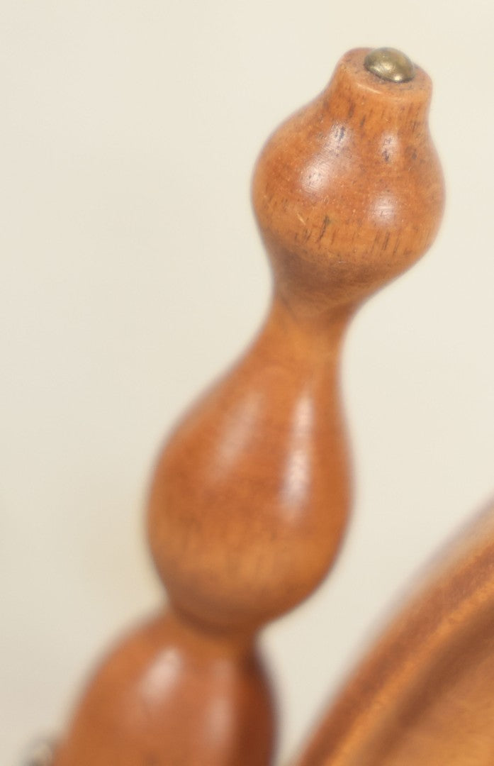 Lot 068 - Vintage Reproduction Wooden Shaving Mirror With Turned Details, "Exact Reproduction Of An Antique Mirror," Made By Mitton Baecheller, Jr., Circa 1984