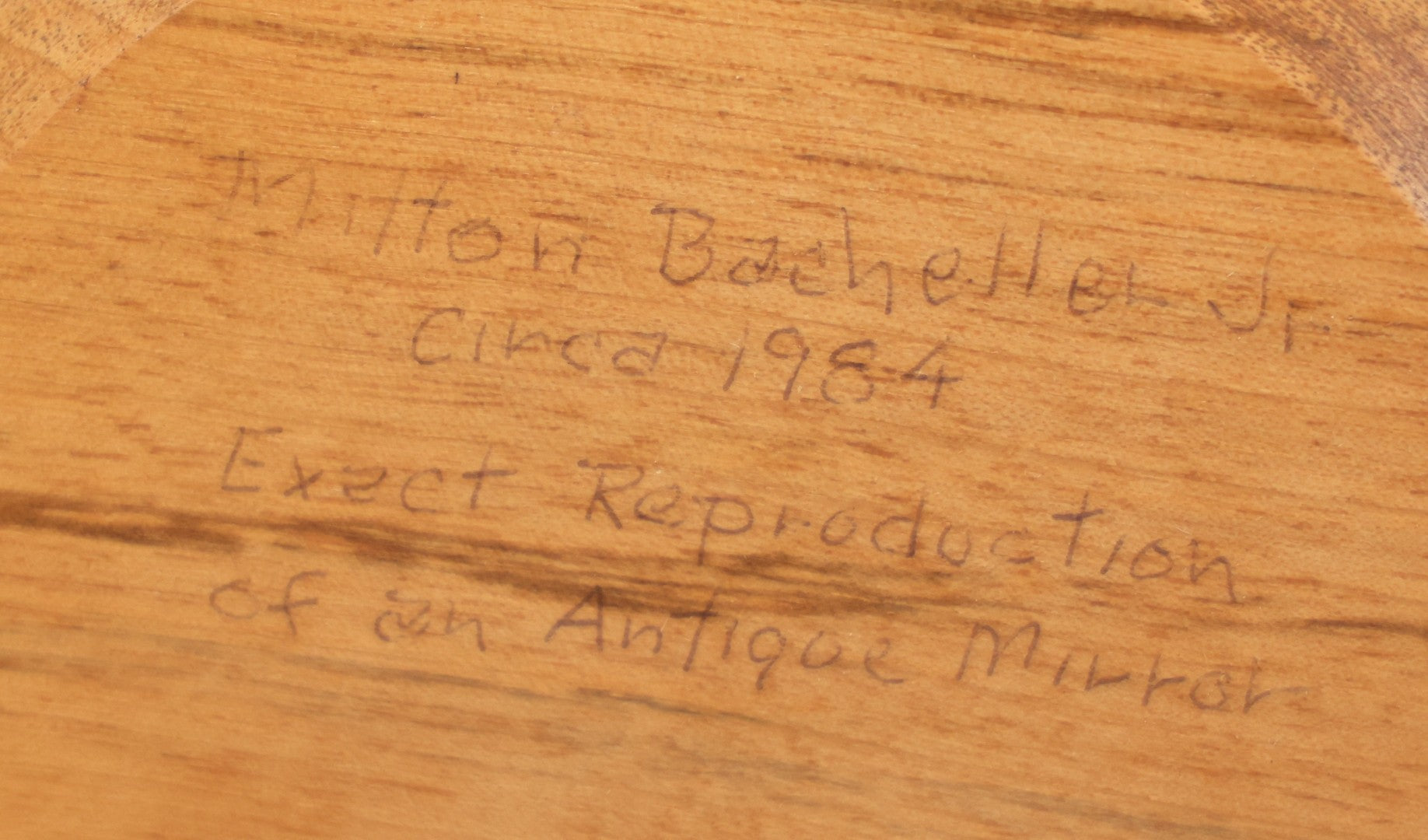 Lot 068 - Vintage Reproduction Wooden Shaving Mirror With Turned Details, "Exact Reproduction Of An Antique Mirror," Made By Mitton Baecheller, Jr., Circa 1984