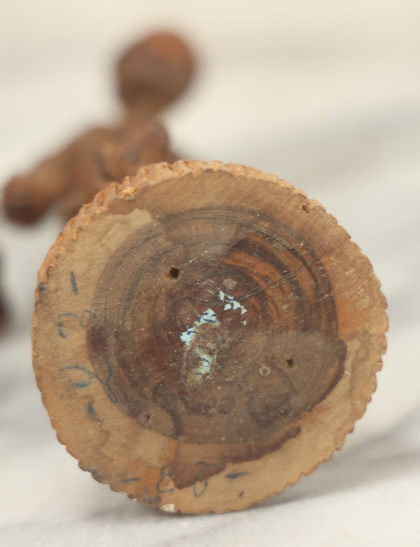 Lot 069 - Antique Folk Art Hand Carved Wooden Man Holding Lamp, With Goat At His Feet.