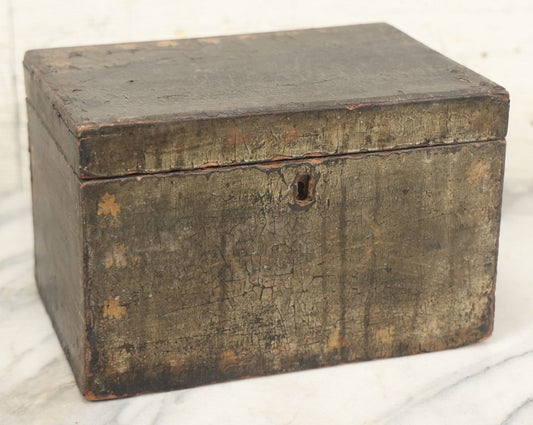 Lot 070 - Antique Lacquered Wooden Box With Original Surface, Remnants Of Old Paint, Hinged Lid
