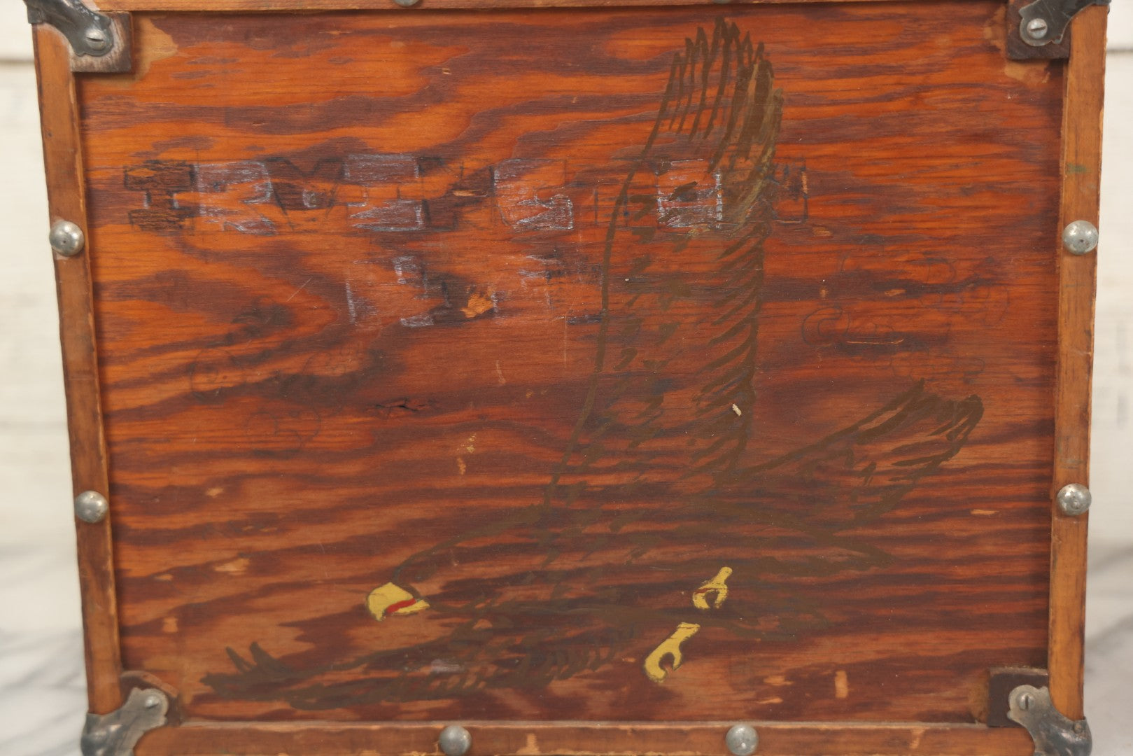 Lot 071 - Vintage Donald Duck Folk Art Painted Wooden Roller Skates Carrying Case With Handle, Circa 1950s New Jersey