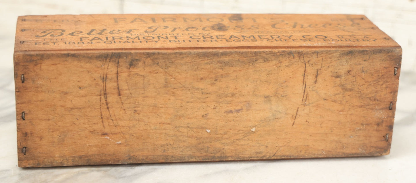 Lot 072 - Vintage Wooden Pasteurized American Cheese Box For Fairmont's Better Process Cheese, Distributed By The Fairmont Creamery Co., 5 Lb. Net Weight