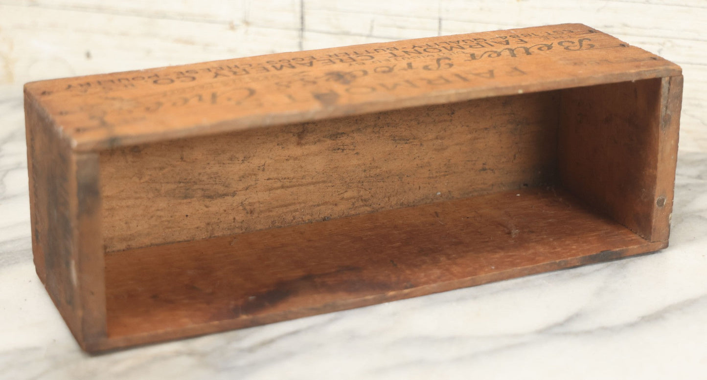 Lot 072 - Vintage Wooden Pasteurized American Cheese Box For Fairmont's Better Process Cheese, Distributed By The Fairmont Creamery Co., 5 Lb. Net Weight