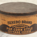 Lot 073 - Vintage Tin Lithograph Advertising Tin For Tuxedo Brand Pasteurized Creamed Popcorn Style Cottage Cheese, Manufactured By Edelstein Foods Inc., Brooklyn, New York, 5 Lb. Net Weight