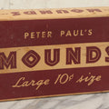 Lot 077 - Vintage Pressboard Advertising Retail Store Display Box For Peter Paul's Mounds, 24 Count Capacity, Large 10C Size, Manufactured By Peter Paul, Inc., Dallas, Texas