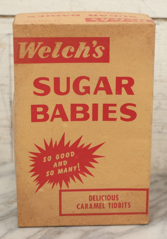 Lot 078 - Vintage Pressboard Advertising Retail Store Display Box For Welch's Sugar Babies, "Delicious Caramel Tidbits," 24 Packages Capacity, Manufactured By James O. Welch Company, Los Angeles, California And Cambridge, Massachusetts