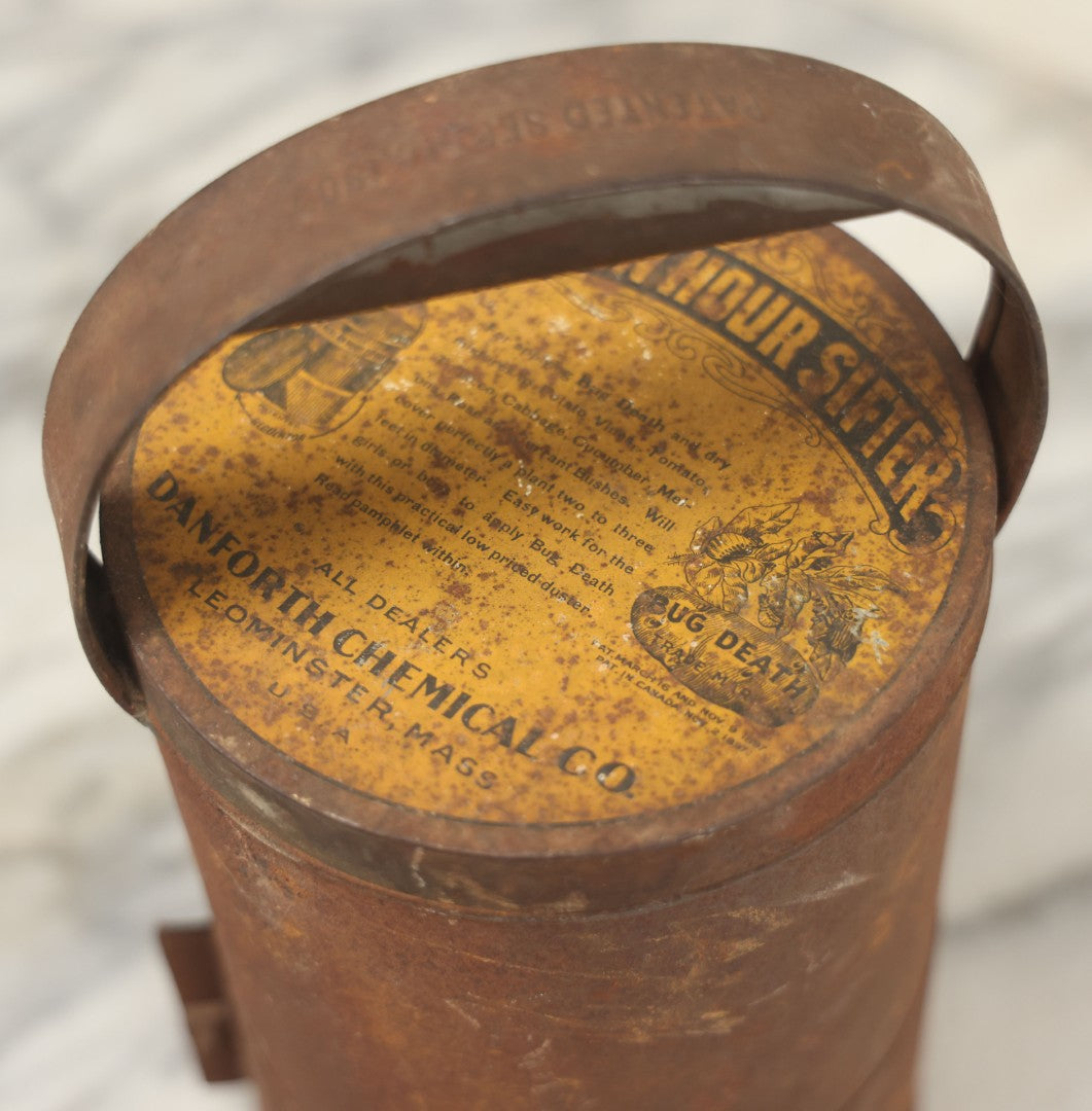 Lot 079 - Antique "Bug Death" Tin Metal "Acre An Hour" Sifter, Patented 1909, Danforth Chemical Co., Leominster, Massachusetts