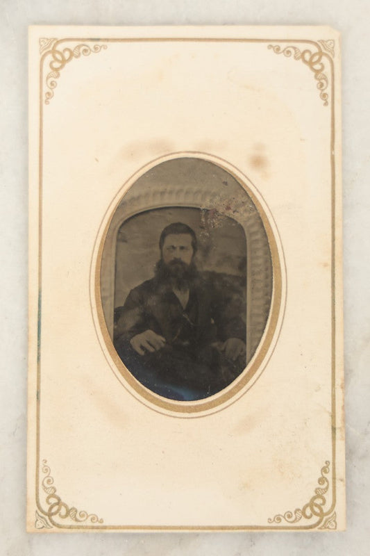 Lot 093 - Antique Tintype Photograph Of An Earlier Cased Image Depicting Bearded Man, In Paper Frame