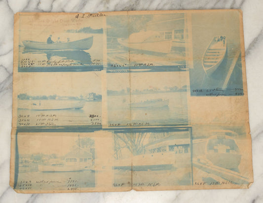 Lot 094 - Antique Advertising Poster With Cyanotype Photographs Of Boats For Sale, Sea Bright Dory Works, Long Branch, New Jersey, With Handwritten Details, Circa 1920s