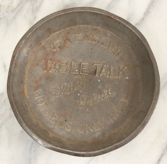 Lot 099 - Vintage Pressed Tin Pie Tray Advertising New England Table Talk Flaky Crust, “Mother's Only Rival”