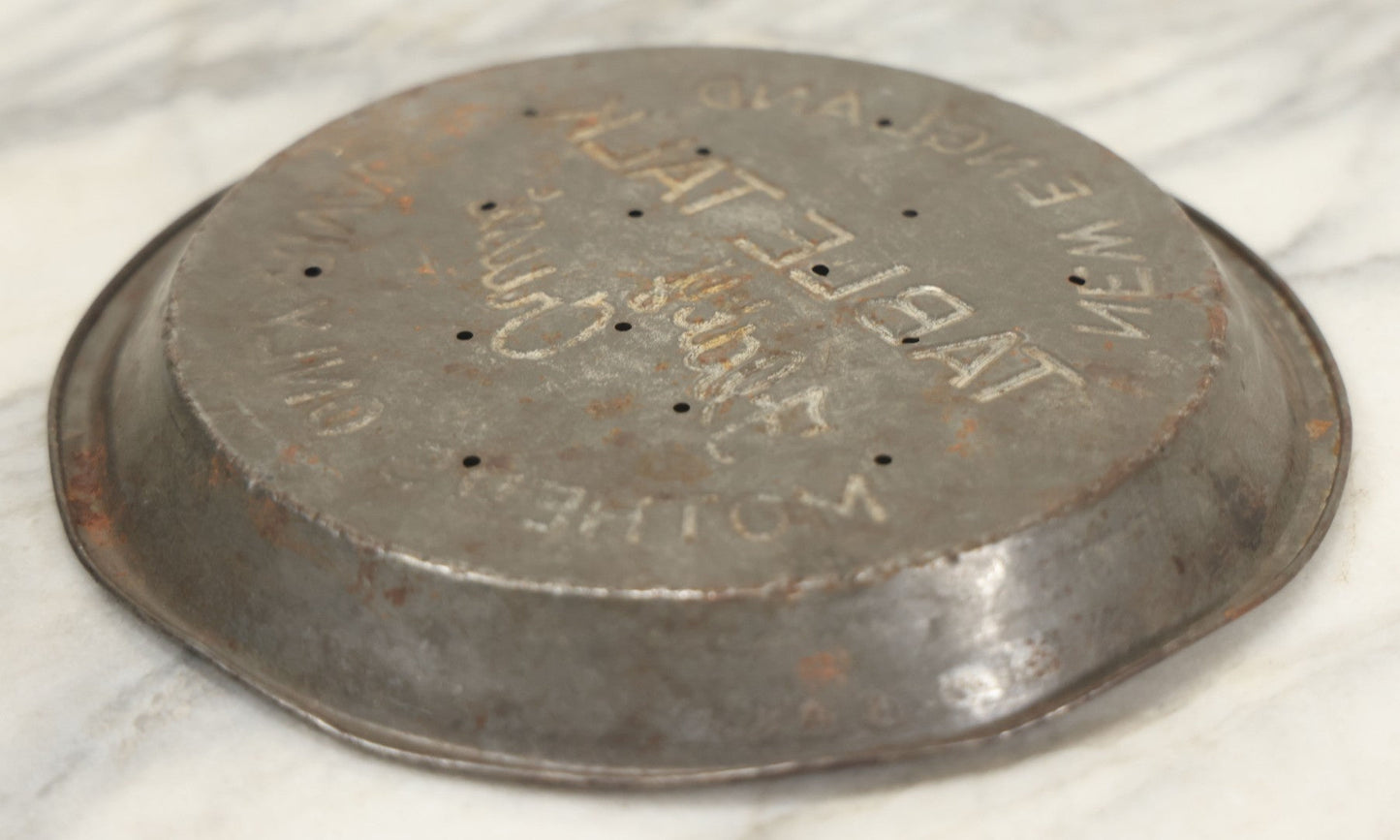 Lot 099 - Vintage Pressed Tin Pie Tray Advertising New England Table Talk Flaky Crust, “Mother's Only Rival”