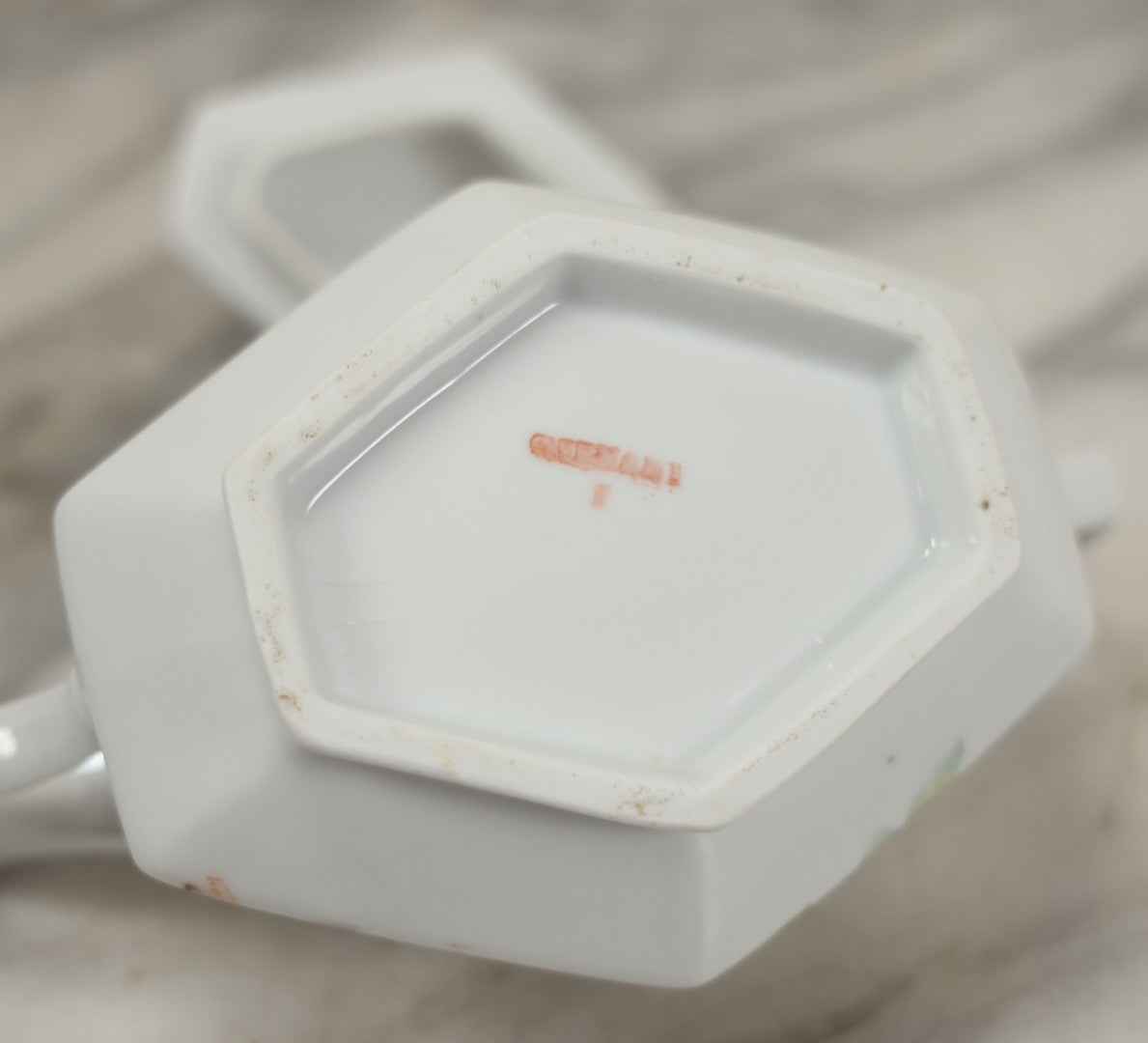 Lot 101 - Antique German Lusterware Porcelain Hexagon Sugar Bowl With Flower Decoration, Upturned Geometric Handles, With Lid And Provenance Note