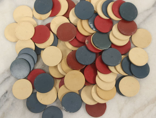 Lot 109 - Grouping Of 75+ Vintage Red, White, And Blue Bakelite Poker Chips