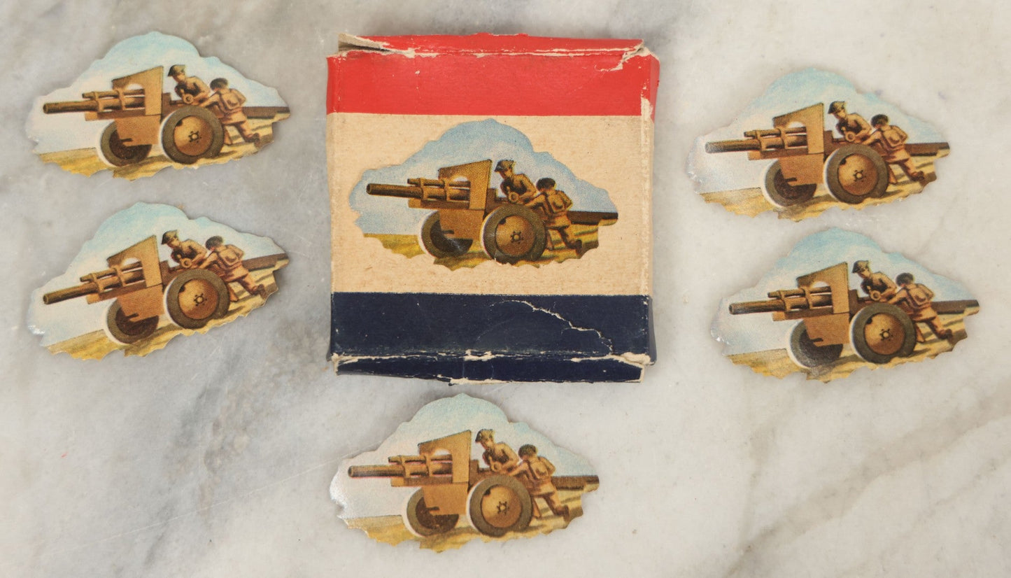 Lot 112 - Box Of Dennison World War I Era Seals With Soldiers Operating Artillery, 5 Of 30 Remaining, Box Damaged