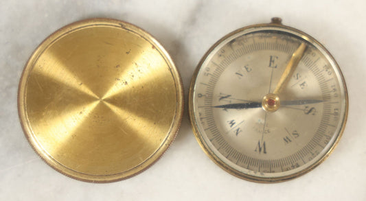 Lot 117 - Vintage Brass Compass With Lid, Locking Mechanism, Made In France