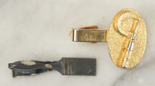Lot 118 - Pair Of Vintage Occupational Tie Bars, One With Paint Brush And Another With Caliper Motif