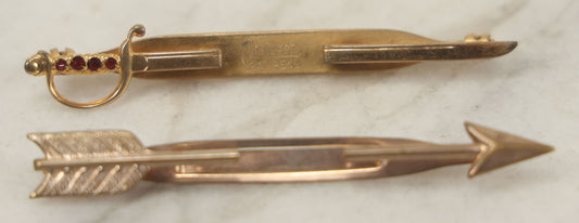 Lot 121 - Pair Of Vintage Split Tie Bars Including Sword With Red Stones Marked Anson And Arrow Motif